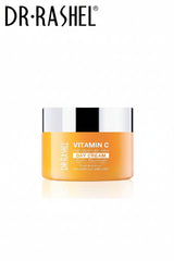 Dr Rashel Vitamin C day cream jar with orange label and black-and-white lid, front.