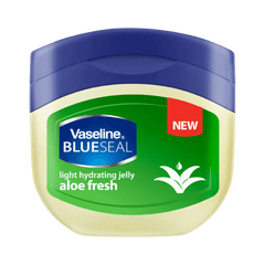 BlueSeal aloe fresh light hydrating jelly jar, blue lid with green label and cream band