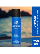 Riggs Voyage perfumed deodorant body spray, 250 ml, blue bottle and black cap