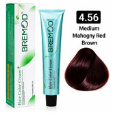 Bremod hair color cream tube with box and 4.56 medium mahogany red-brown swatch.
