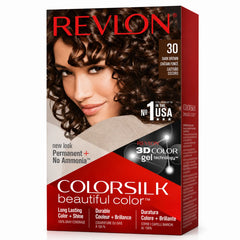 Revlon ColorSilk 30 Dark Brown permanent hair color box with 3D Color gel
