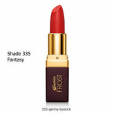Red lipstick with gold bullet holder and dark maroon base label.