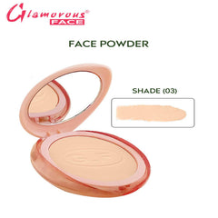 Beige face powder shade 03 in open round compact with powder pan