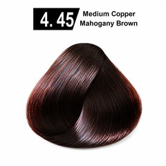 Hair color shade sample: Medium Copper Mahogany Brown, deep dark brown with copper tones