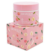BIOAQUA peach exfoliating gel face cream jar with pink lid and fruit print box