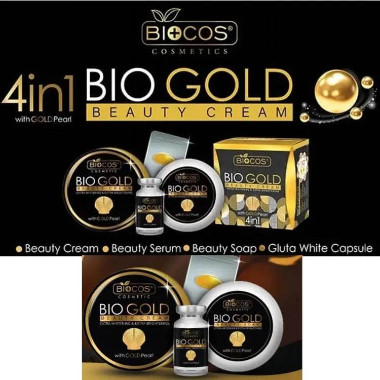 Biocos Bio Gold 4-in-1 Beauty Cream set with cream jar and bottle