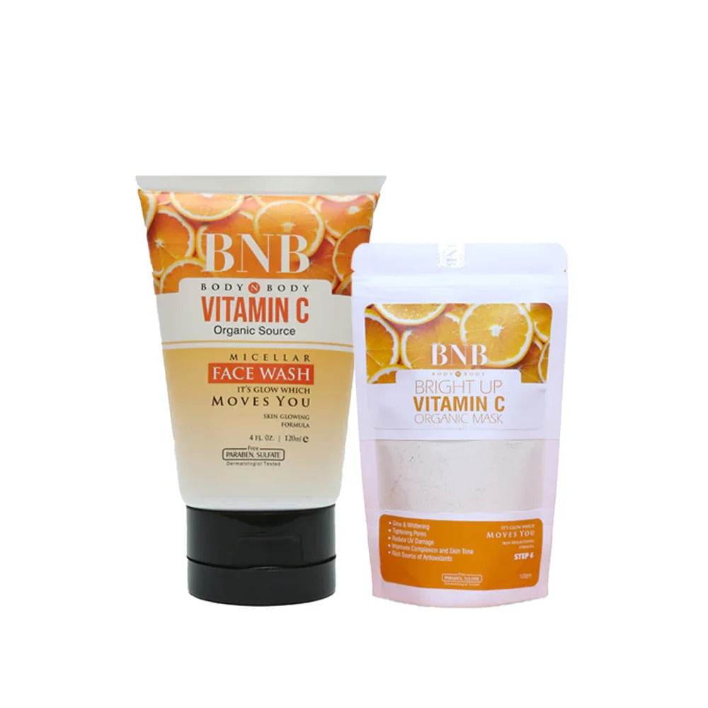 BNB Vitamin C face wash tube and Vitamin C mask pouch set
