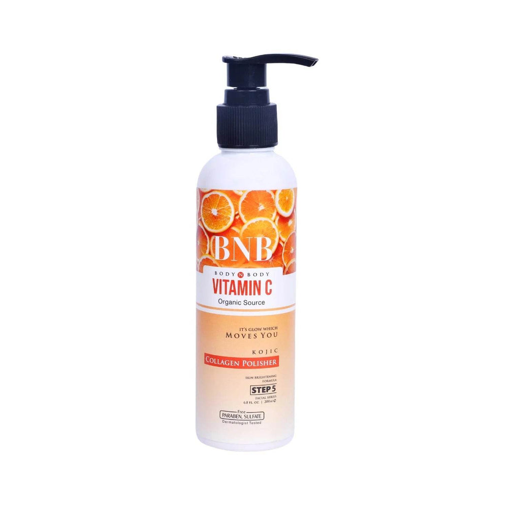 Vitamin C polisher bottle with black pump and orange citrus label