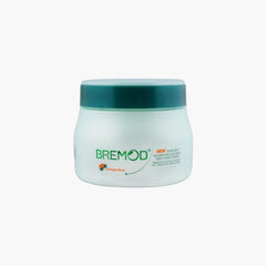 Nourishing hair mask jar, teal cap on white bottle