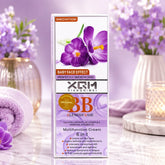 XQM lavender BB cream 6-in-1 blemish base in box with purple flower