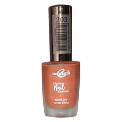 Christine nail polish 203 bottle with barcode label, peach matte velvet quick dry.