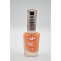Christine nail polish 203 bottle, peach matte velvet finish, quick dry.