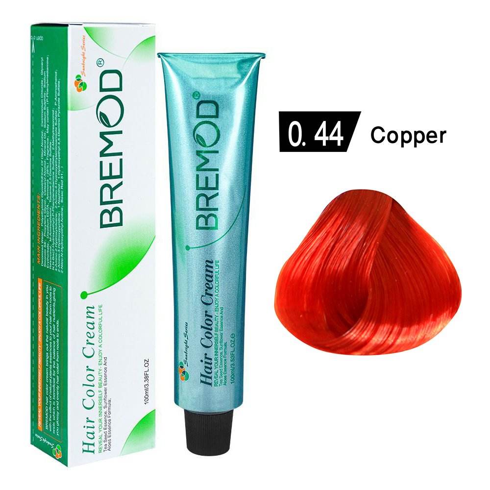 Hair color cream tube and box, 0.44 copper shade