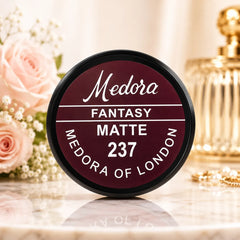 Medora Fantasy Matte lipstick shade 237, round tin with burgundy label