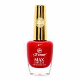 Genny MAX Effects nail polish bottle with gold cap and glossy deep red finish