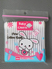 Baby cotton ear cleaning buds pack with bunny graphic, pink band, mini 100 count