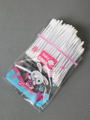 Baby cotton ear cleaning buds in clear bag, white cotton stems with pink ring