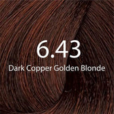 Hair dye shade swatch, dark copper golden blonde 6.43