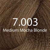 Hair color shade swatch 7.003 Medium Mocha Blonde on dark blonde hair