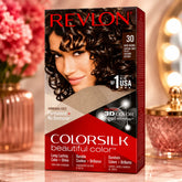 Revlon ColorSilk 3D Color permanent hair color box, 30 dark brown, 59 ml