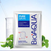 BioAQUA Pure Skin sheet mask packet, blue label and BioAQUA text