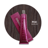 Hair color tube, 7CC Framesi Medium Ash, magenta tube with silver nozzle