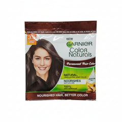 Darkest brown hair color sachet with Garnier Color Naturals label