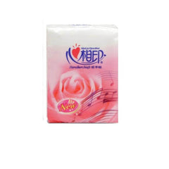 Pocket tissue pack, white and pink with rose and music note graphics