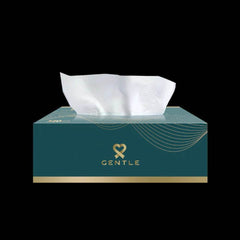 4-ply tissue box with white tissues, teal front panel