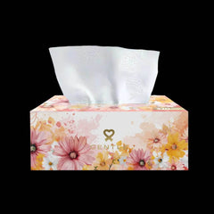 White 4-ply tissue sheets on floral tissue box, 320 count