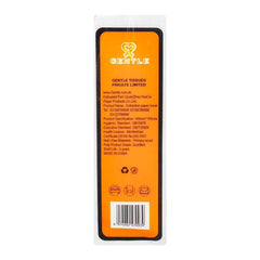Orange tissue box back panel with printed details, white tissues in sleeve