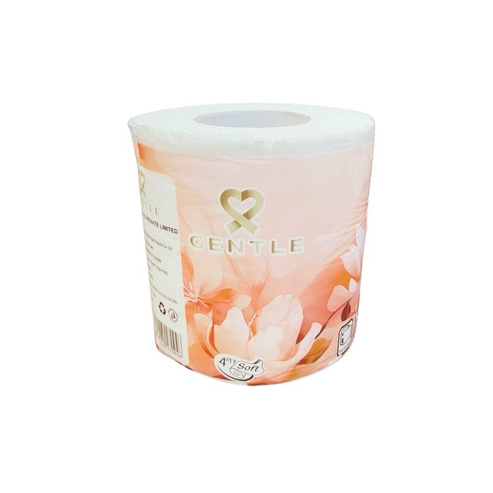 4-ply tissue roll in floral white peach wrap with heart logo on pack