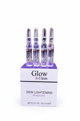 Glow & Clean skin lightening ampoule box with four clear vials