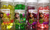 Hair soft gel capsules in assorted color jars, 60 count each, with white screw caps