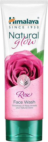 Himalaya Rose face wash tube with Natural Glow label and pink rose graphic