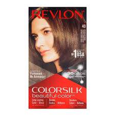 Revlon ColorSilk hair color box, shade 40, 40ml, with model hair preview