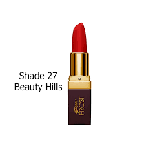 Red lipstick with gold tube and cap, Shade 27 Beauty Hills
