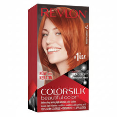 Revlon ColorSilk hair color box, shade 45, #1 USA, keratin formula