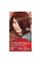 Revlon ColorSilk hair color box, shade 31, dark auburn tone shown