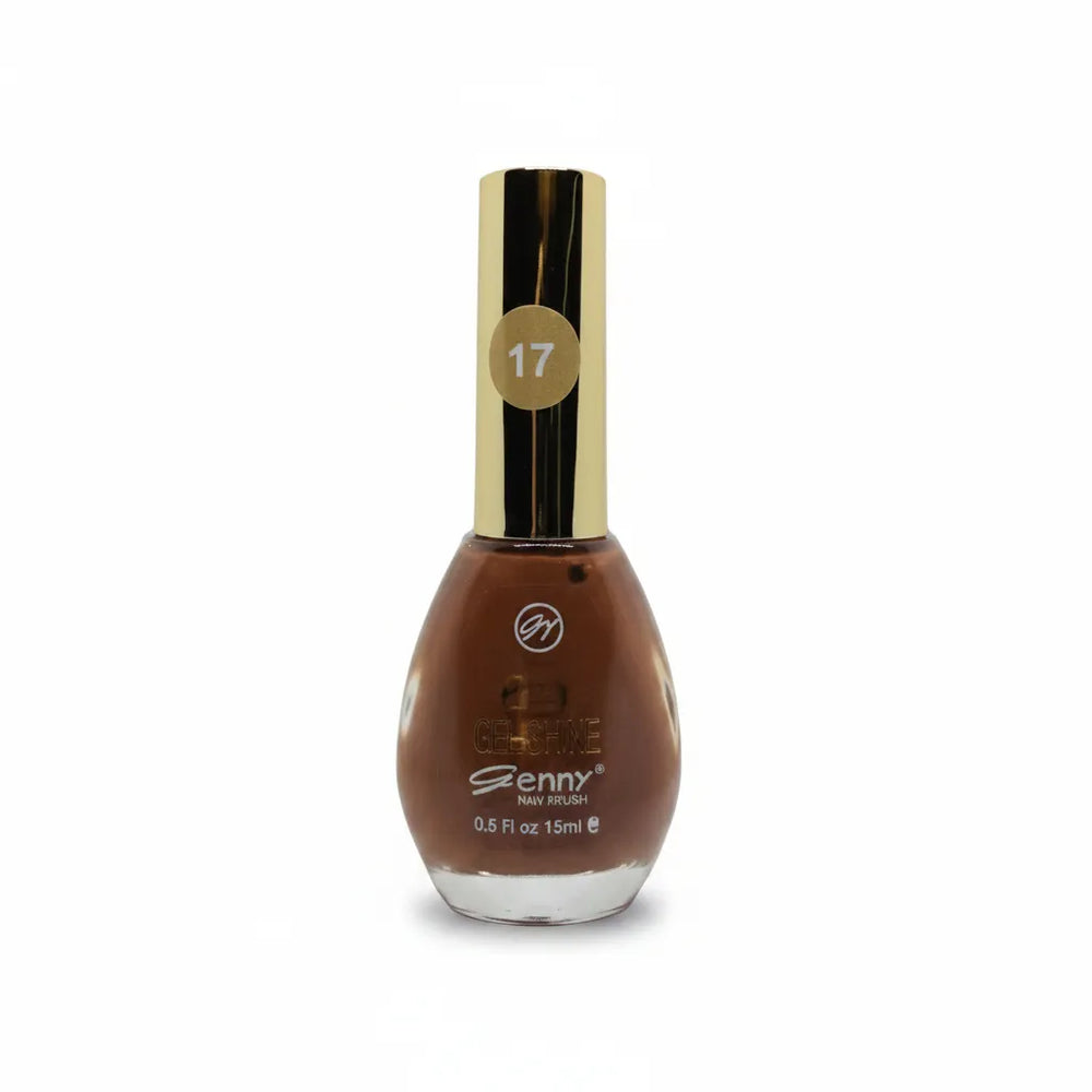 Genny nail polish bottle, shade 17, glossy medium brown
