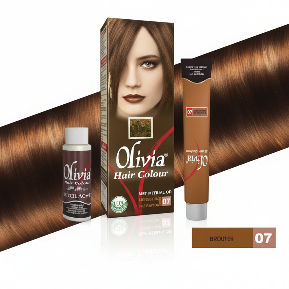 Hair colour kit in Mocca 07 shade: box, tube, and developer bottle.