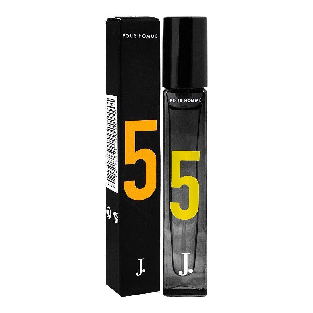 Men's fragrance bottle and box, black with yellow 5 label