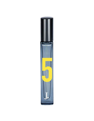 Men's fragrance bottle, dark glass with yellow 5 on front