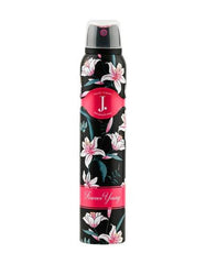 Body spray can with black cap, pink and white floral design