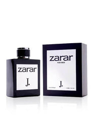 Men's eau de parfum bottle and matching box, black with silver cap and white labels