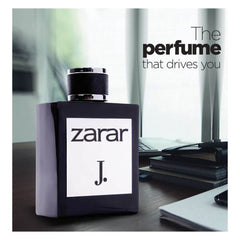 Men's eau de parfum bottle, dark purple/black with silver cap and white front label