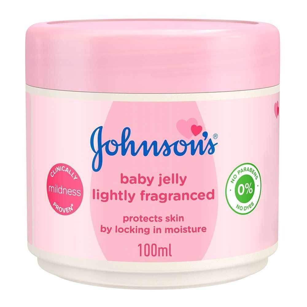 Johnson's baby jelly lightly fragranced, pink jar with 100ml label