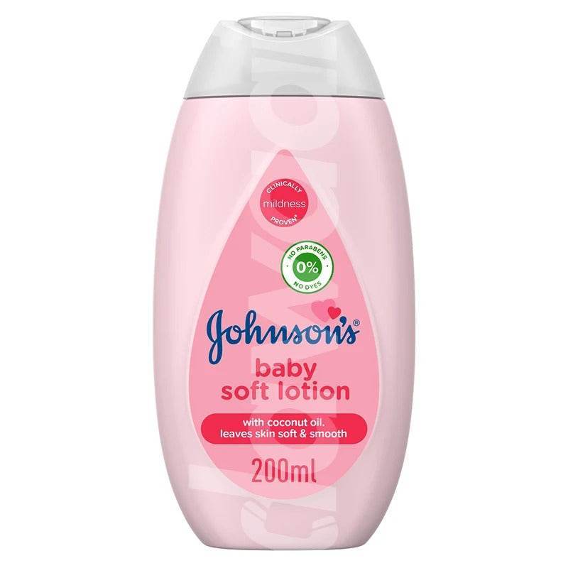 Johnson's baby soft lotion bottle, 200 ml, pink cap and pink label