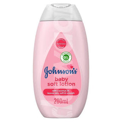 Johnson's baby soft lotion bottle, 200 ml, pink cap and pink label