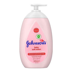 Johnson's baby soft lotion pump bottle, 500 ml, pink label.